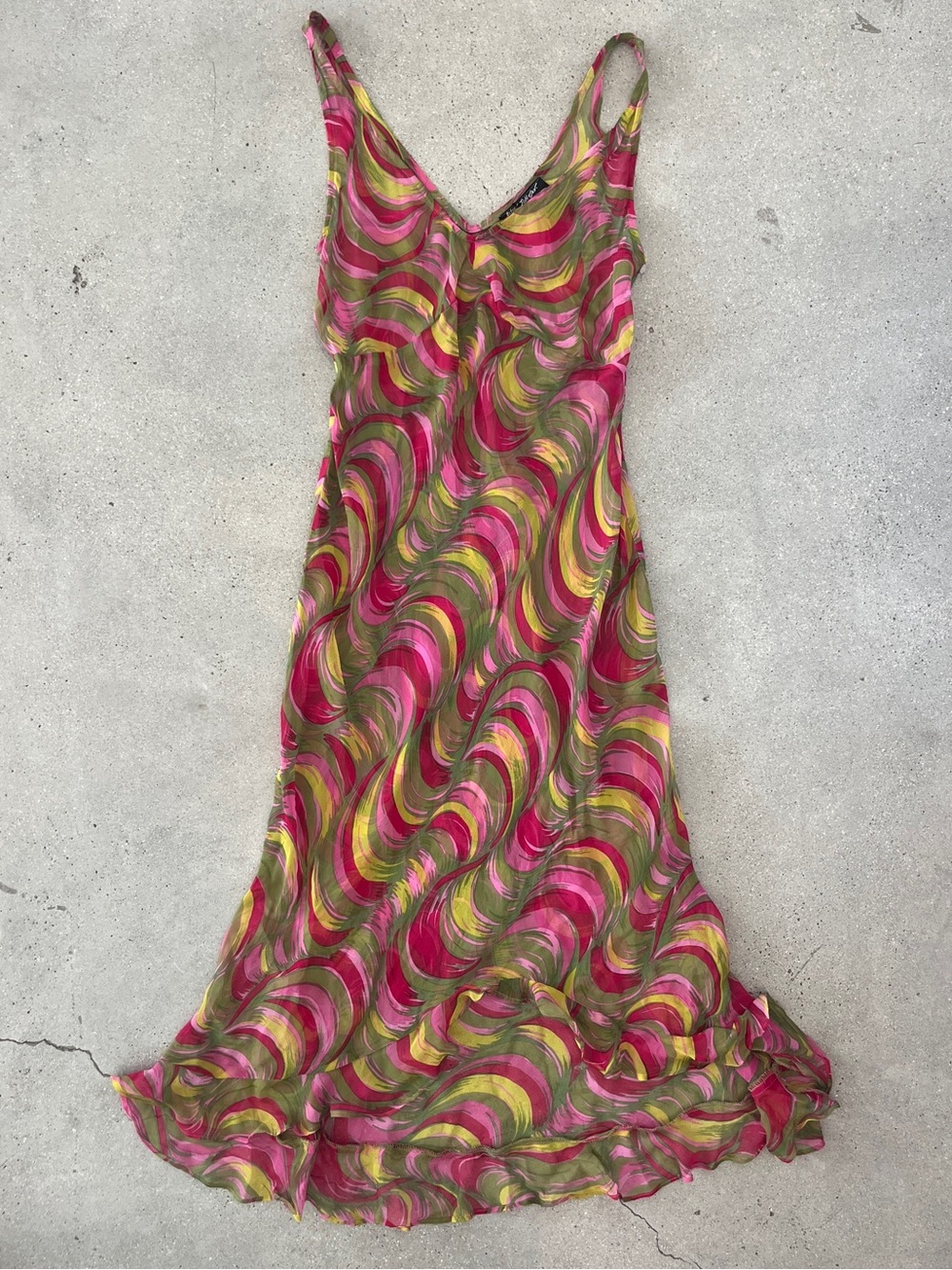 Vintage Betsey Johnson Pink & Green Swirl Maxi Slip Dress 90s/ Y2K - Picture 5 of 7